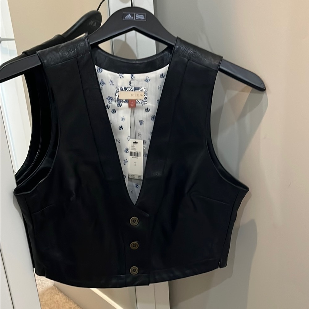 Black Faux Leather Vest with Button Details BNWT